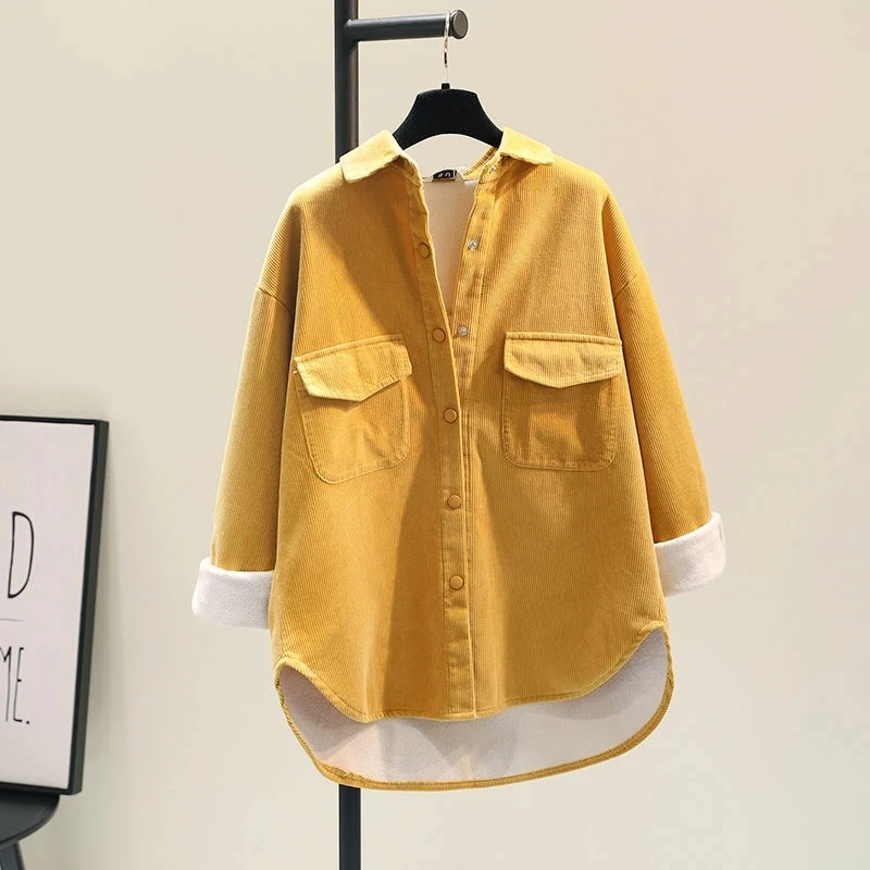 

Women's Corduroy Shirt Fleece Thickening Coat Autumn Winter Jacket Korean Fashion Cardigan Loose Leisure New Cheap Wholesale