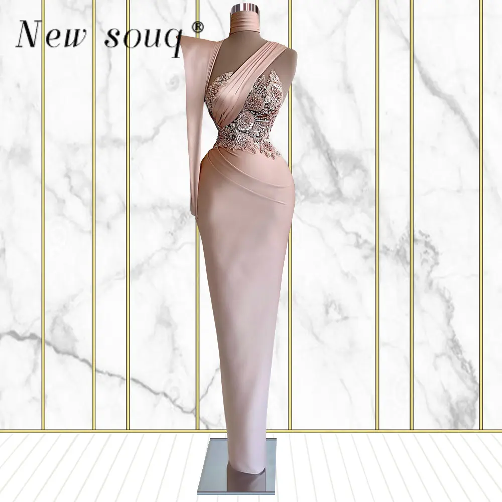 

Elegant One Shoulder High Neck Mermaid Evening Dresses Women Peach Formal Dress Long Satin Prom Gowns Vestidos Classy Outfits