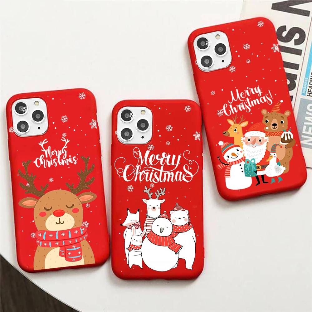 

Merry Christmas New year Phone Case Red Color for iPhone 13 12 11 mini pro X XR XS MAX 8 7 6 6S Plus SE 2020
