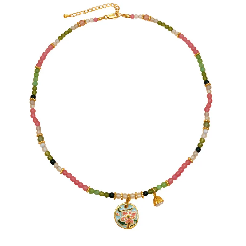 Женское ожерелье с подвеской в виде цветка бусинами