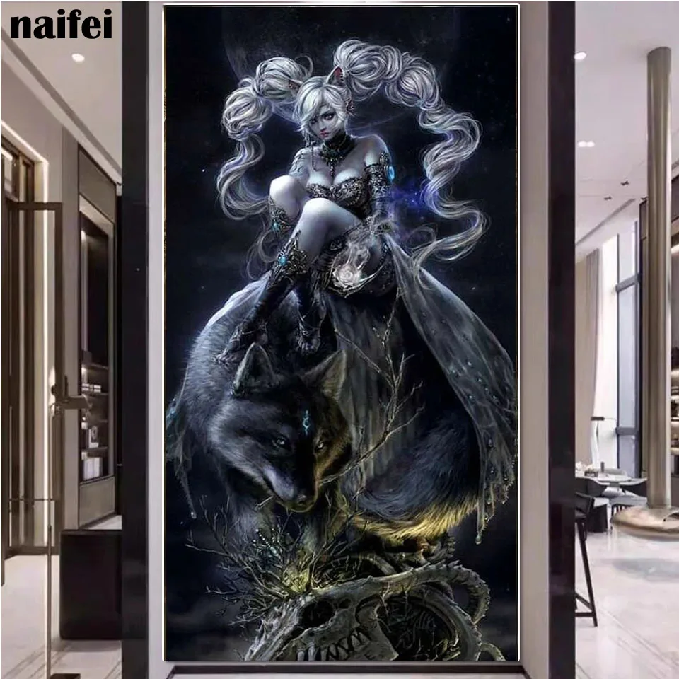 

Werewolf girl Fantasy Art 5d Diy Diamond Painting Gothic Girl full display Diamond Embroidery Crystal Diamond Mosaic Home Decor