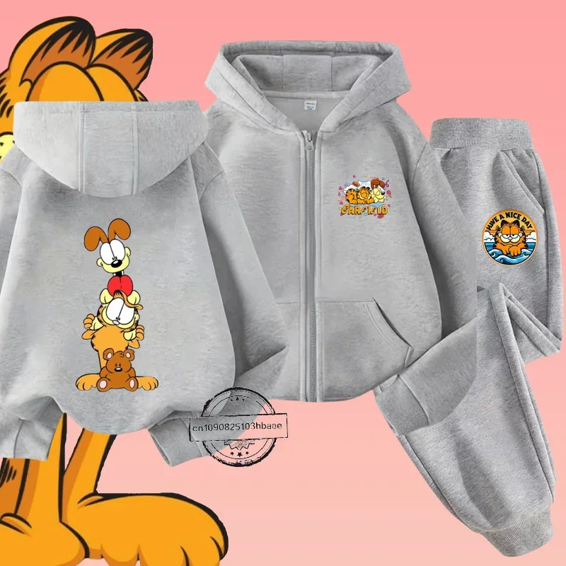 Детский комплект рубашек Garfiel на молнии с мультяшным аниме принтом осень/зима