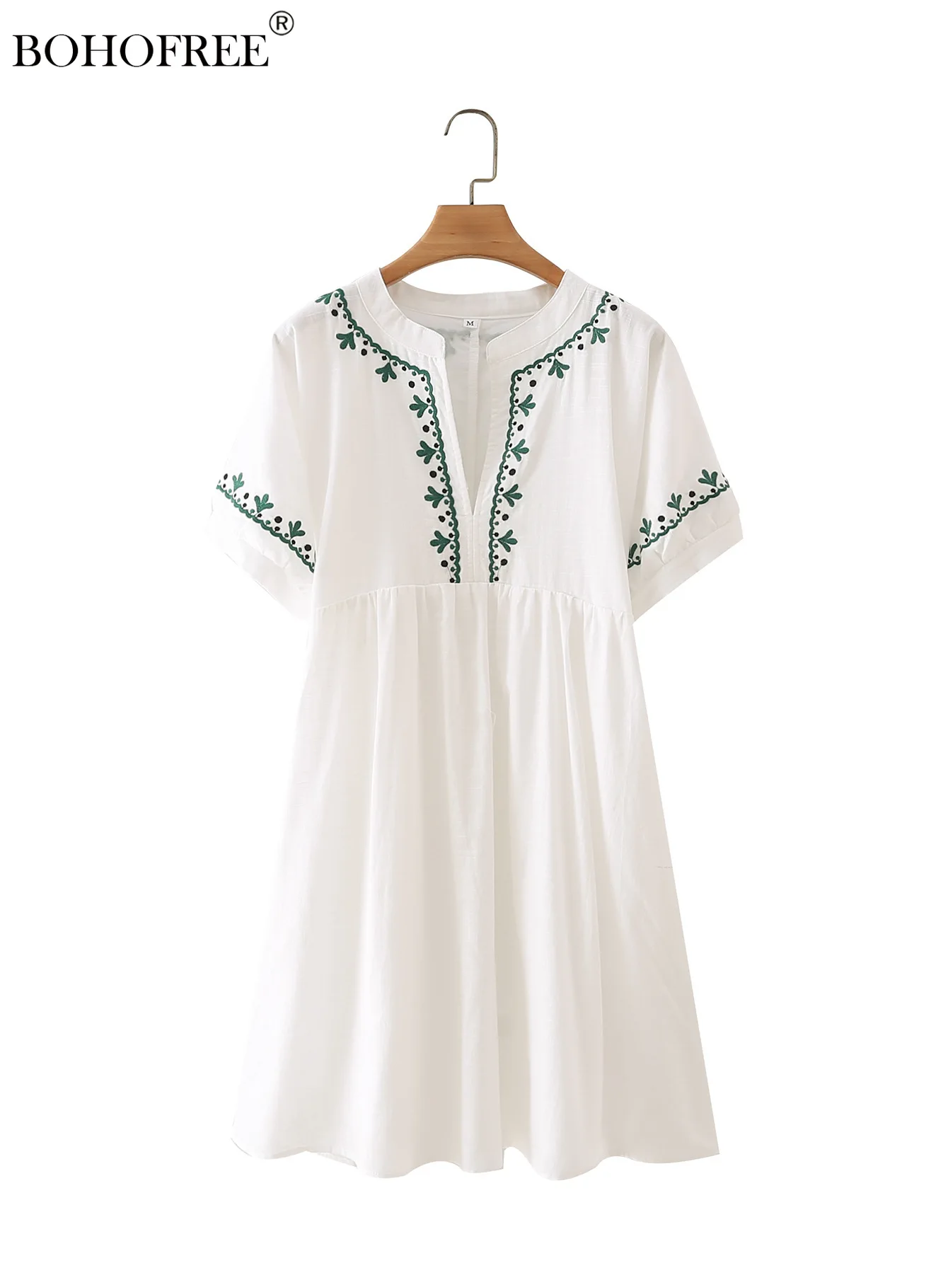 

Boho Plain Embroidery Dress Short Sleeve Summer Dress Women Vintage Ethnic Style Tunic Mujer Bohemian Vestidos Beach Dresses