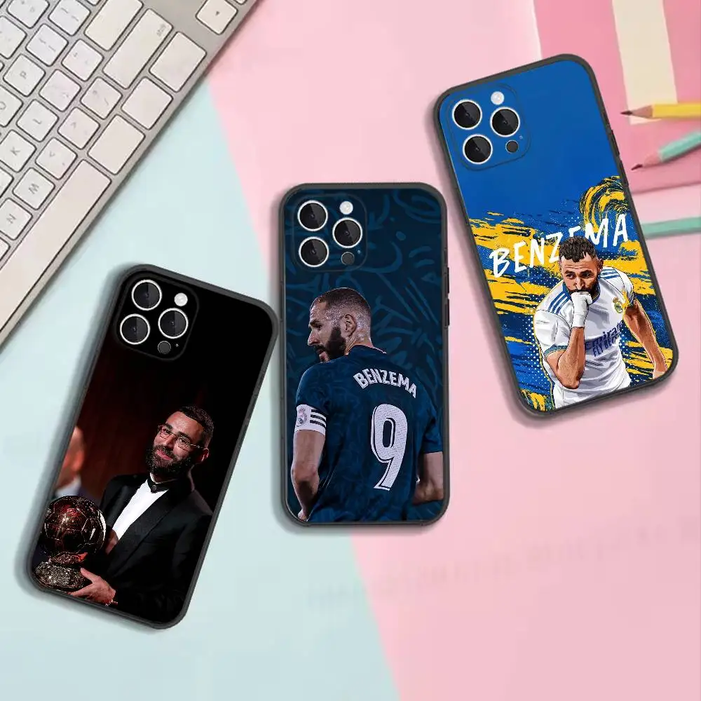Фото Противоударный черный силиконовый мягкий защитный чехол K-Karim Benzema Football, подходит для iPhone 11, 12, 13, 14, 15, 16, 17, Pro, Max, Plus. №1