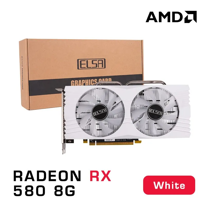 ELSA White Radeon RX 580 8 ГБ GDDR5 256bit GPU Настольная компьютерная игровая видеокарта