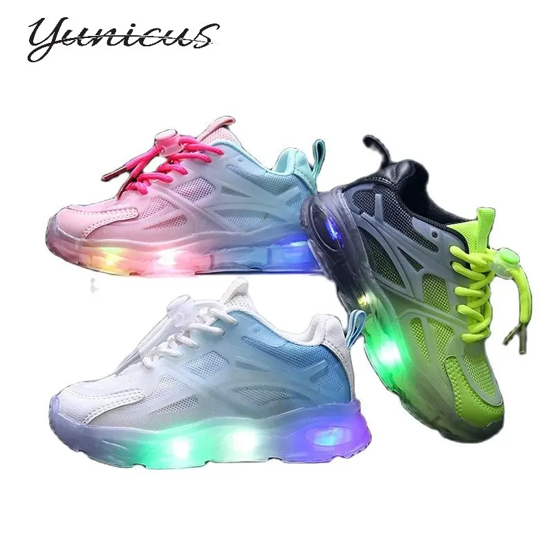 

Светящиеся кроссовки YUNICUS для девочек, корзина со светодиодной подсветкой, обувь для детей