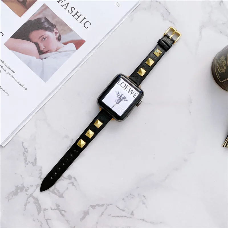 Ремешок для Apple Band 40 мм 41 42 38 44 45 браслет iWatch Series 7 6 Se 5 4 3 2 1 с зеркальной заклепкой в