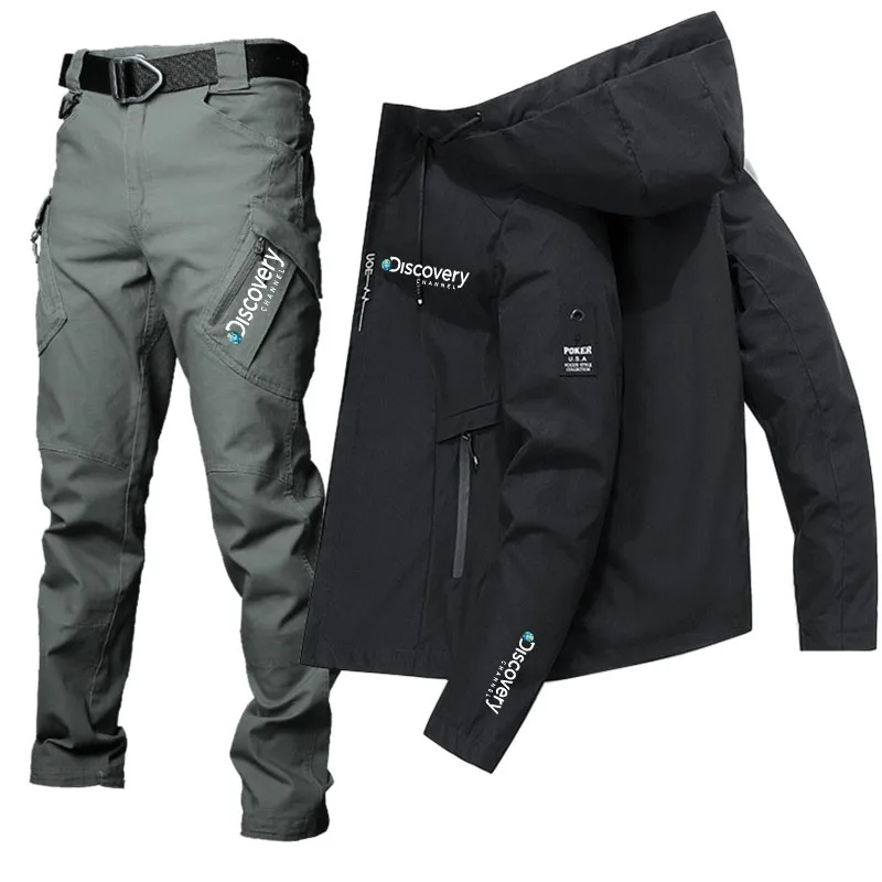 

New Year 2023, Discovery Spring And Autumn Men'S Wind Jacket Lightweight Fashion Outdoor Waterproof Sports Hoodie Set