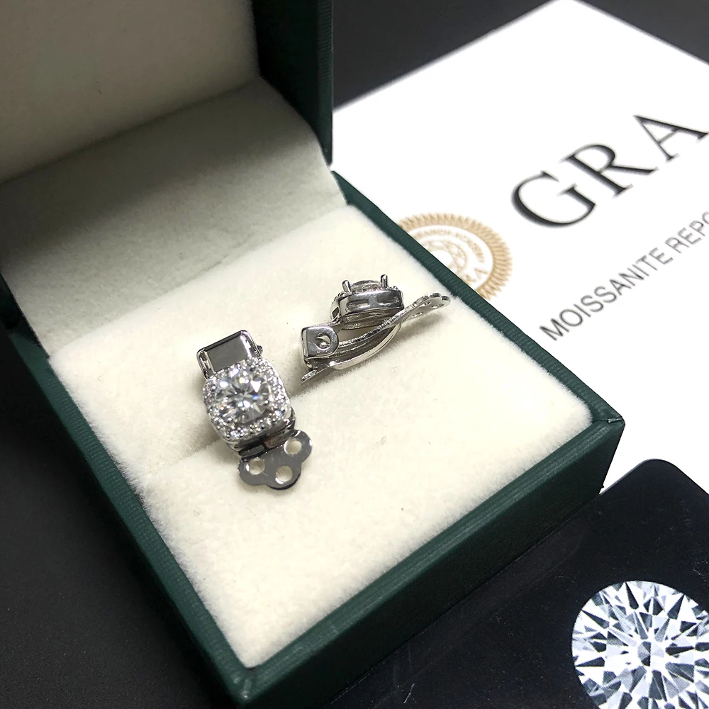 New Moissanite Clip Earrings S925 Silver Real Diamond Ear Studs For Women Men Jewelry Pass Tester Come With GRA