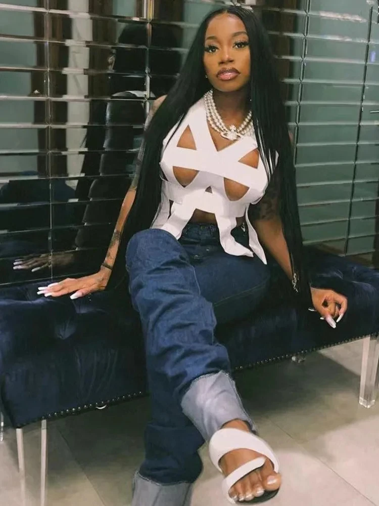 Женская майка с вырезами Joskaa Однотонные эластичные топы авангардная модная