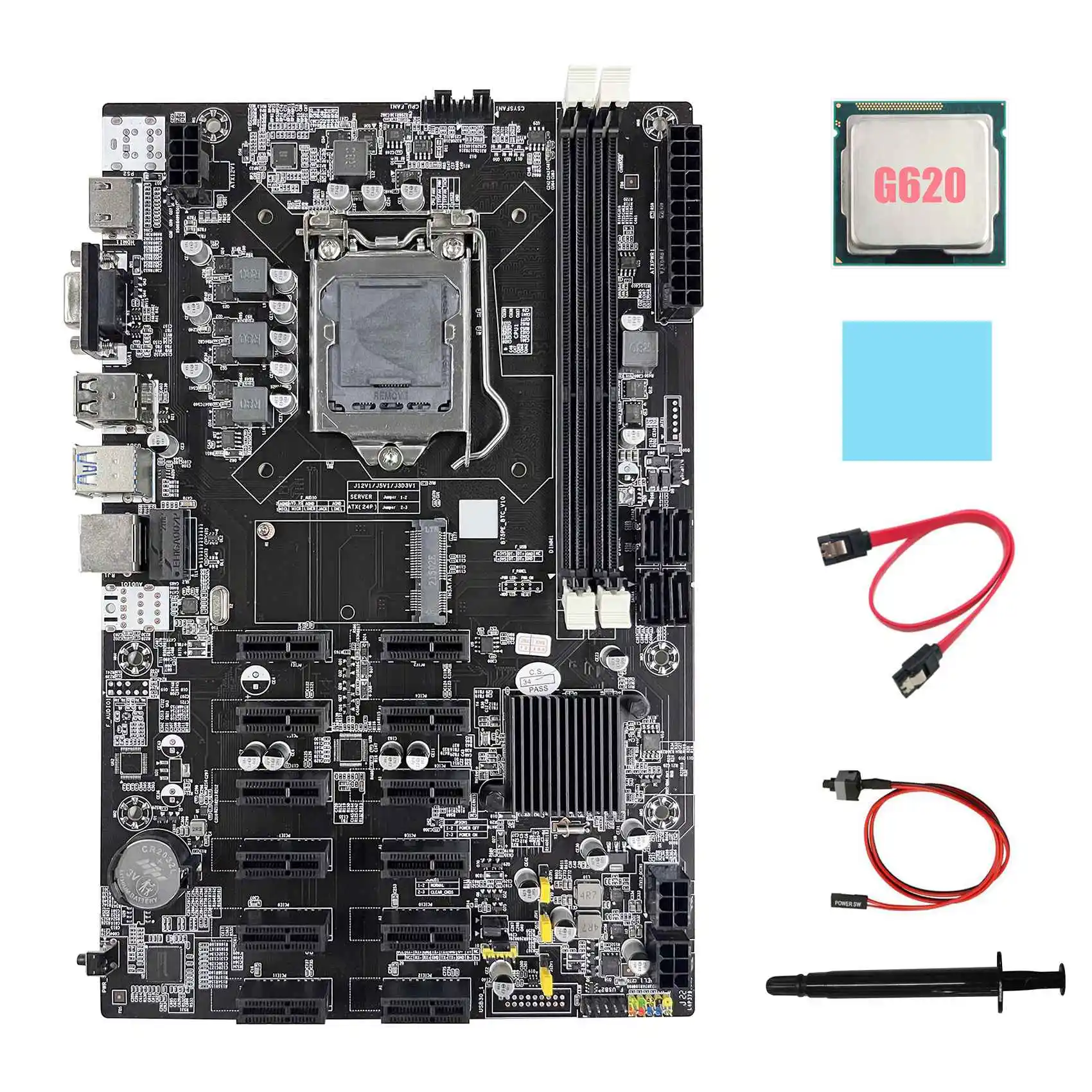 B75 12 PCIE ETH Mining Motherboard+G620 CPU+SATA Cable+Switch Cable+Thermal Pad+Thermal Grease BTC Miner Motherboard