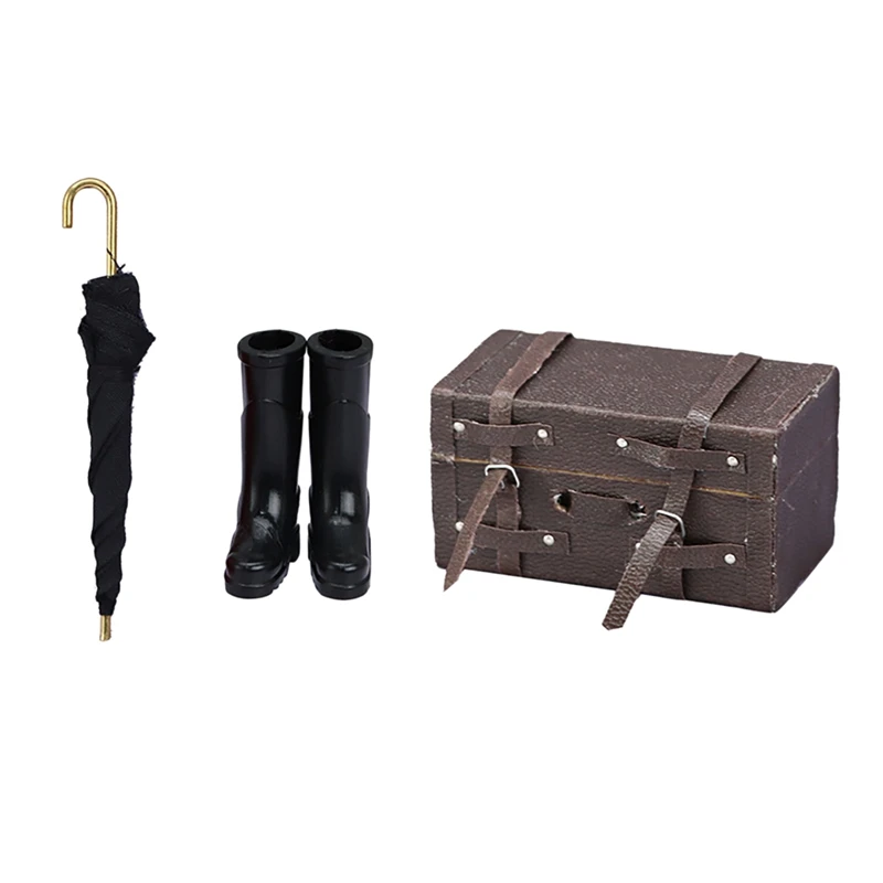 

1/12 Миниатюрный Мини-чемодан для кукольного домика, зонт, дождевые сапоги, сцена жизни, детский аксессуар для украшения кукольного домика, иг...