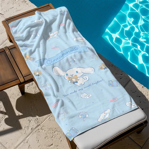 Пляжное полотенце Cinnamoroll Pattern. махровые банные полотенца из микрофибры для йоги, путешествий, плавания, фитнеса и кемпинга.