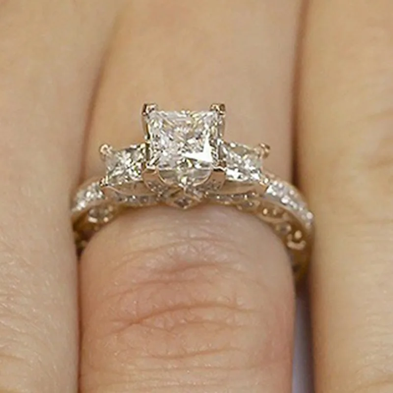 

Milangirl Vintage Three stone Ring Engagement Promise Wedding Band Rings for Women Bridal Luxury Jewelry