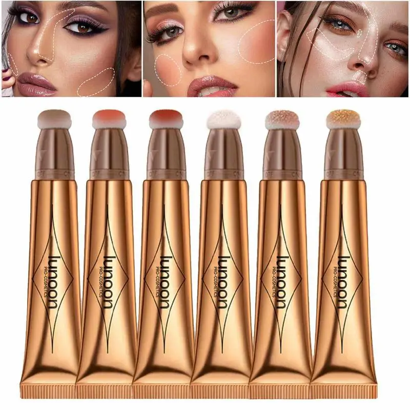 

Contours Wand With Cushion Applicator Creamy 3 In 1 Multi-Stick Multifunctional Highlighter Contouring Concealer Pen Makeup
