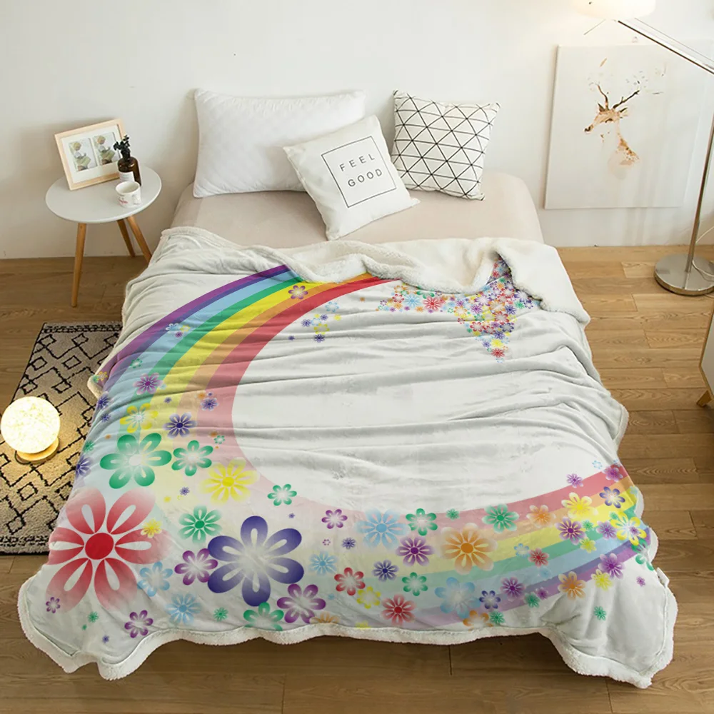 

Cartoon Rainbow Star Flower Plush Throw Blanket Sherpa Fleece Bedspread Blankets Sofa Cover Bedding Picnic Wool Soft Blanket