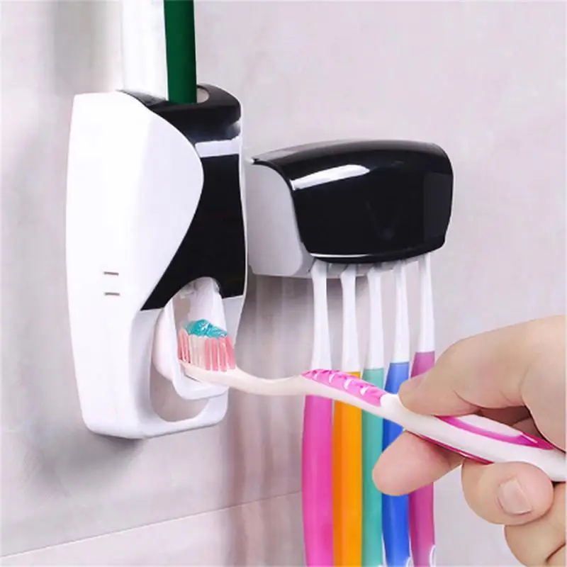 

Toothbrush Holder Wall-mounted No Punching Toothpaste Squeezer Plastic Multi-functional Automatic Toothpaste Dispenser