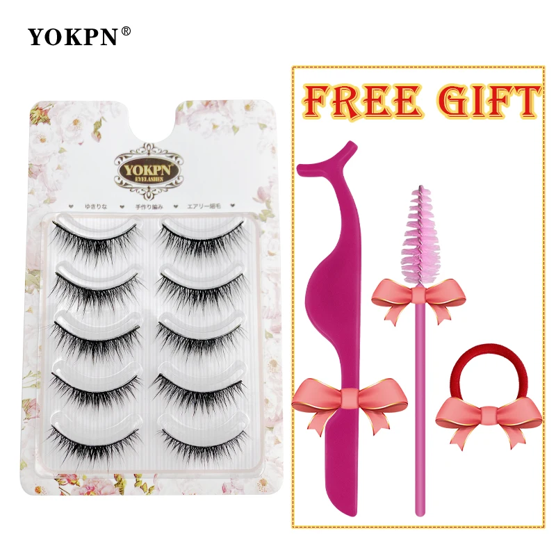 

Yokpn New 5 Pairs 1 Box Natural False Eyelashes Eye Extension Soft Stalk Eyelashes Makeup Tool Set Delivery Tool Daily Wear