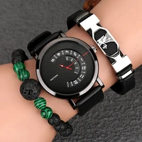 new watch for men 2022 luxury bracelet set fashion business leather male quartz black wrist watches gift box relogio masculino