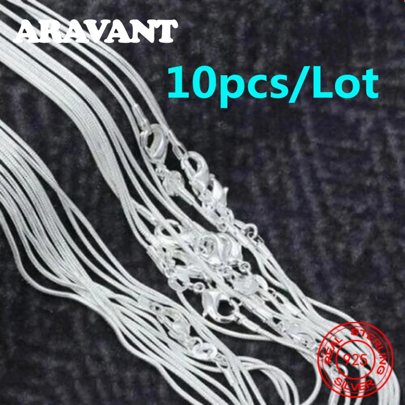 

10pcs 925 Sterling Silver Fine 1mm Snake Chain Necklace For Women Men 16-30inches Fashion Party Wedding Jewelry Gifts