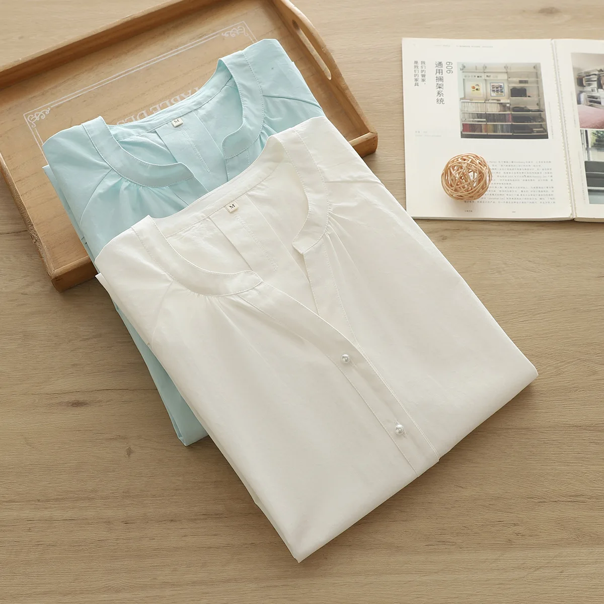 Блузка Женская средней длины из 100% хлопка с коротким рукавом и v-образным вырезом