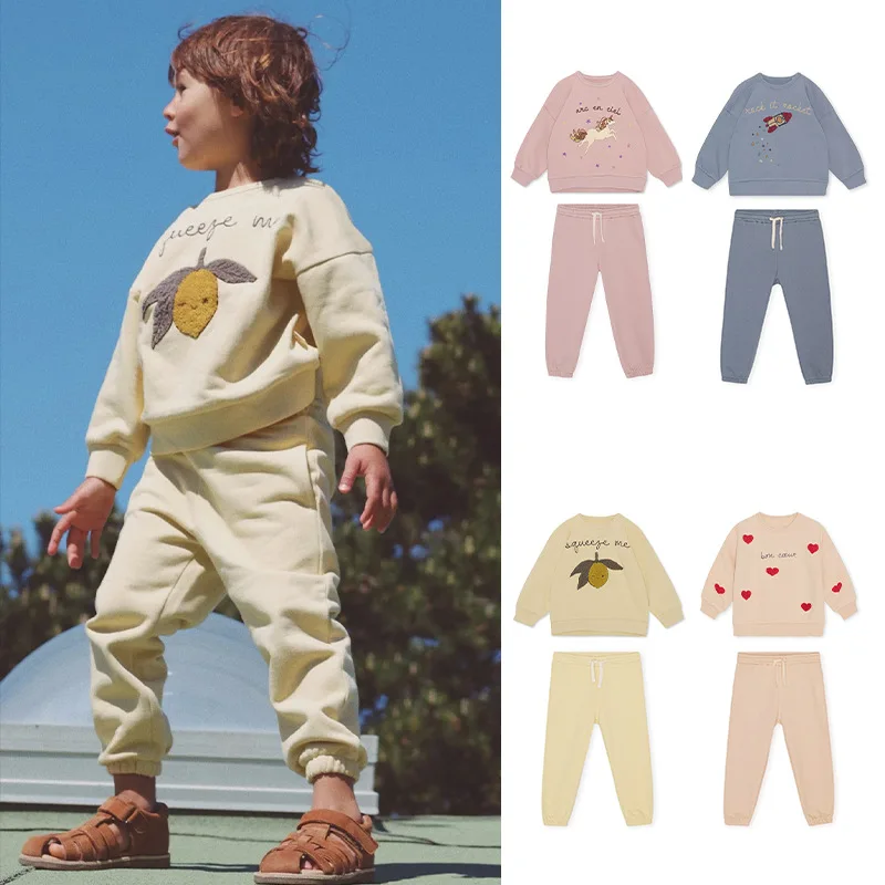

2023 Children's Sweater and Pants Suit Kids Clothes Boys Girls Cute Printed Sweatshirt Pants Outfits Set