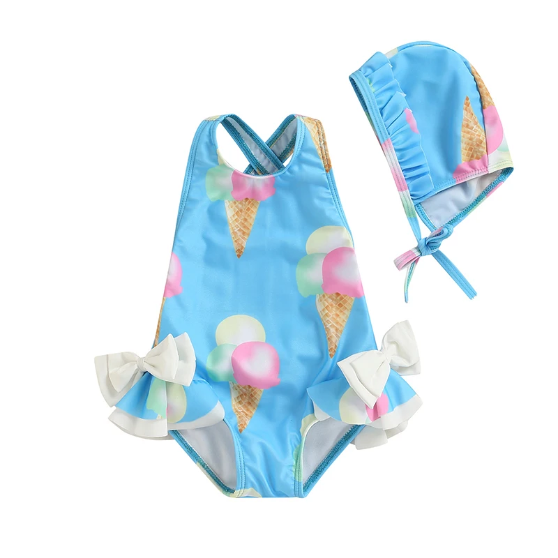 Купальник-бикини с принтом мороженого и рюшами без рукавов | Детская одежда обувь