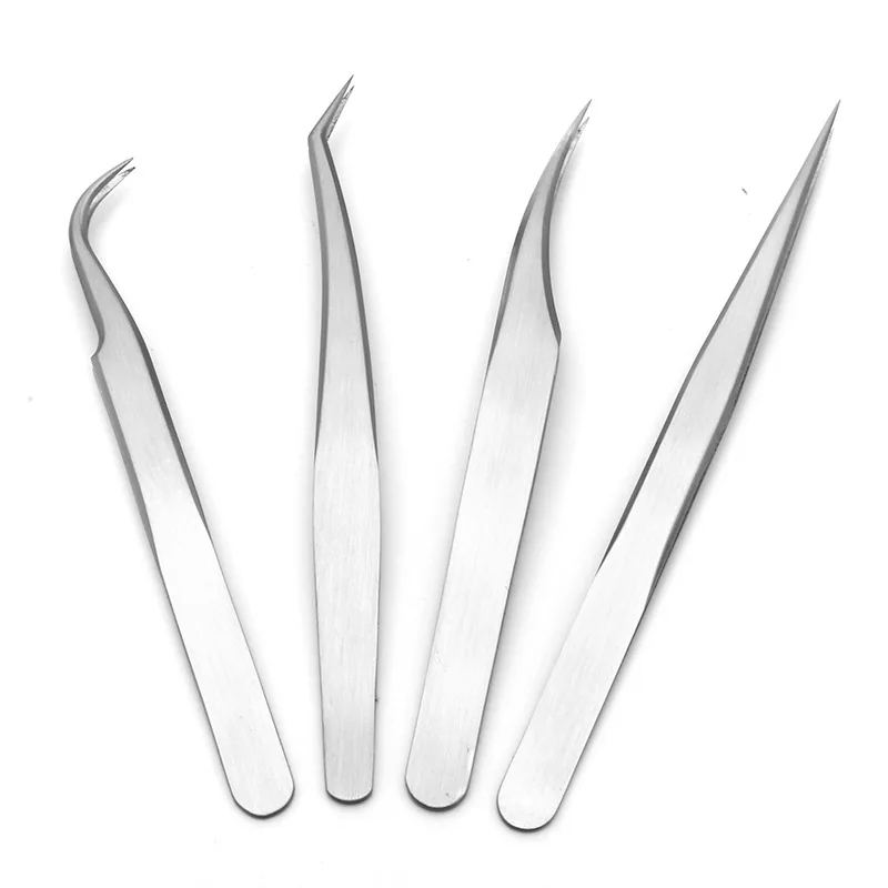 

Eyelash Extension Tweezers for Volume Lashes Professional Stainless Steel Curved L Angled Tips Flat Lashing Tweezer