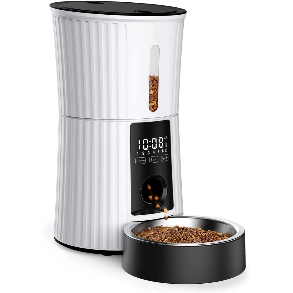 

Timed Automatic Cat Feeder 4L Programmable Dry Food Dispenser Cats Small Medium Dogs 6 Meals Desiccant Bag Dual Power Supply