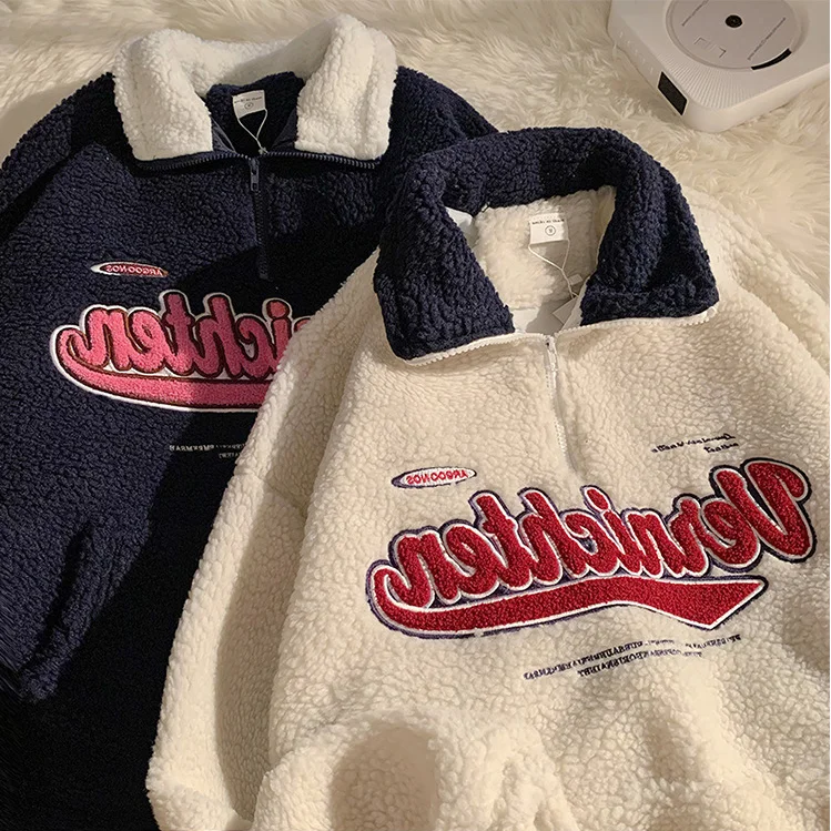 Retro Polo Collar Sweatshirt Women's Hoodies 2021 Autumn Winter Thick Loose Korean Long Sleeve Jacket Fleece Warm Pollovers Tops