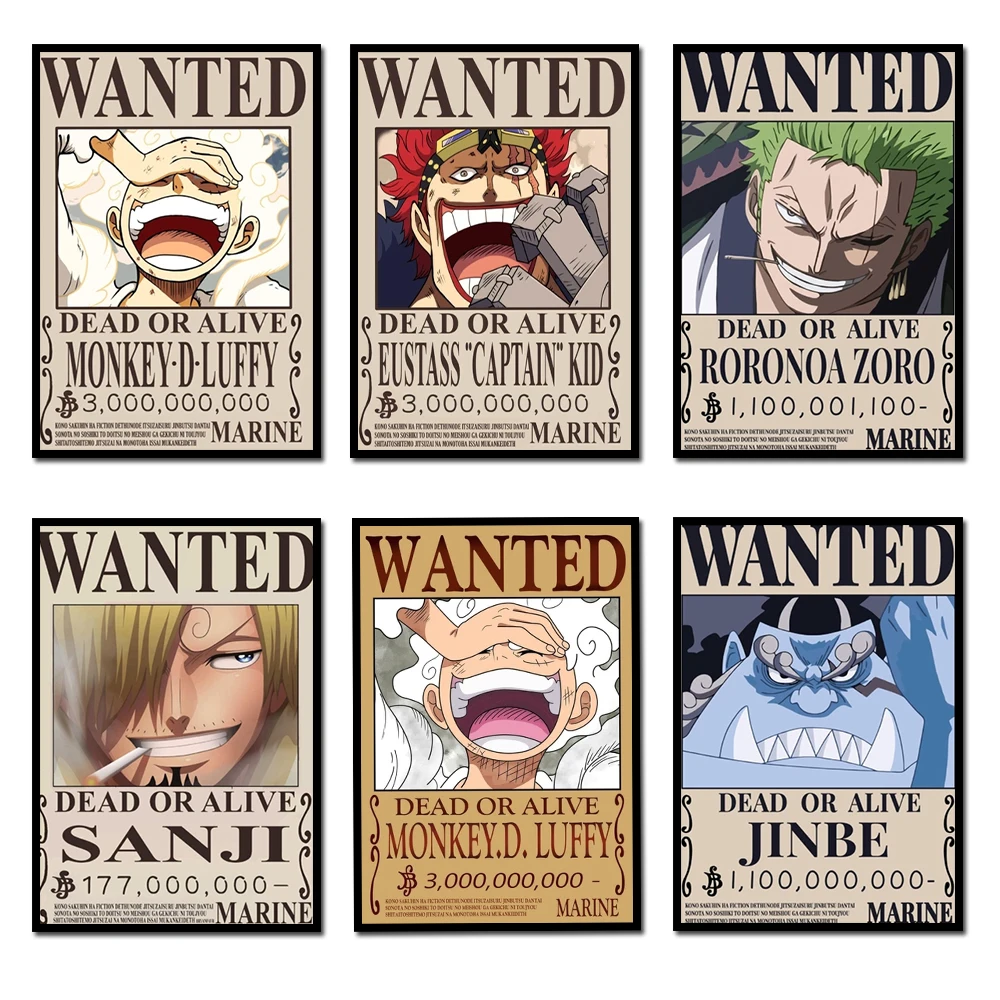 

One Piece Anime The latest Four Emperors'Reward Wanted Order Pirates Collection Kraft Paper Retro Poster Wall Decorative Sticker