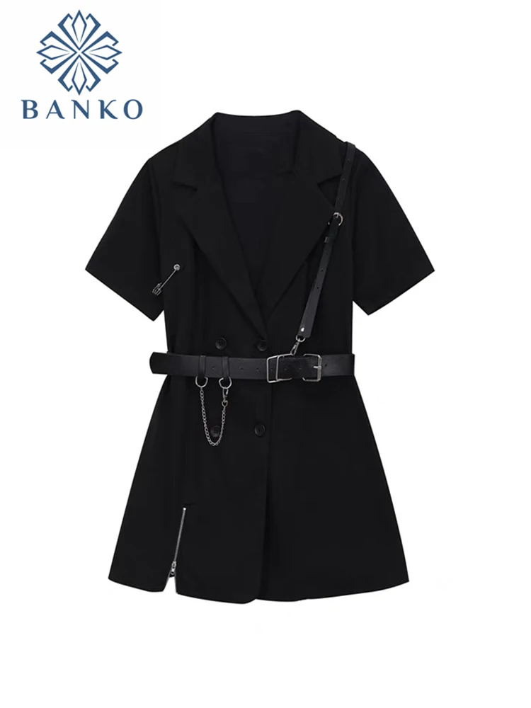 

New Gothic A-line Dress Japanese Soft Sister Black Short Sleeve Dresses Summer Fashion Streetwear Ladies Harajuku Tunic Vestidos