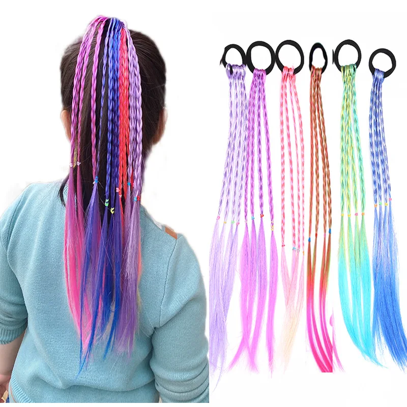 

New Colorful Girls Wigs Ponytail Headbands Rubber Bands Beauty Hair bands Headwear Kid Hair Accessories Head Band Hair Ornaments