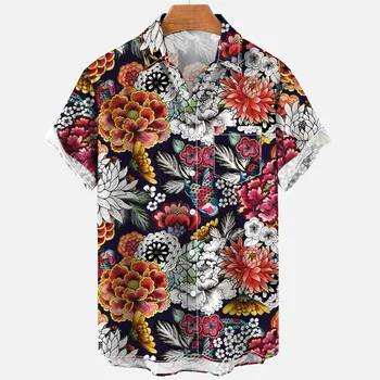 2022 Flower 3d Digital Men's Retro Shirts Fashion Loose Short Sleeves Summer Men's Hawaiian Shirts Male Clothing Casual Shirts 3