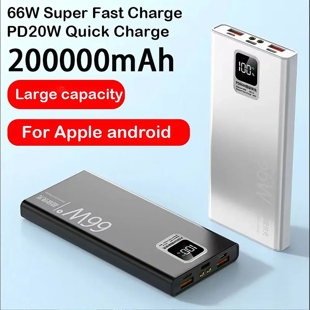 Фото 200000 mAh Power Bank 66 Вт с цифровым дисплеем PowerBank Сверхбыстрая зарядка Портативная внешняя батарея для iPhone Android №1