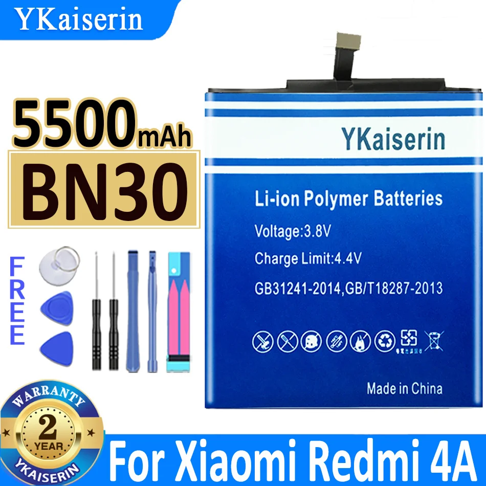 

Аккумулятор ykaisin BN30 BN 30 BN-30 5500 мАч для Xiaomi Redmi 4A, аккумулятор для Hongmi, батарея для отслеживания номера батареи