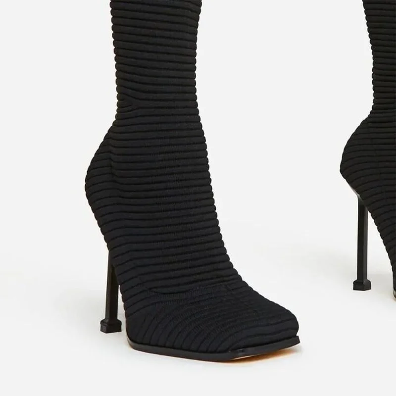 

Spring and Autumn 2022 New Thin Heels, High Heels, Knee Length Boots, Knitted Elastic Boots, Fashionable Women's Boots, Large 43