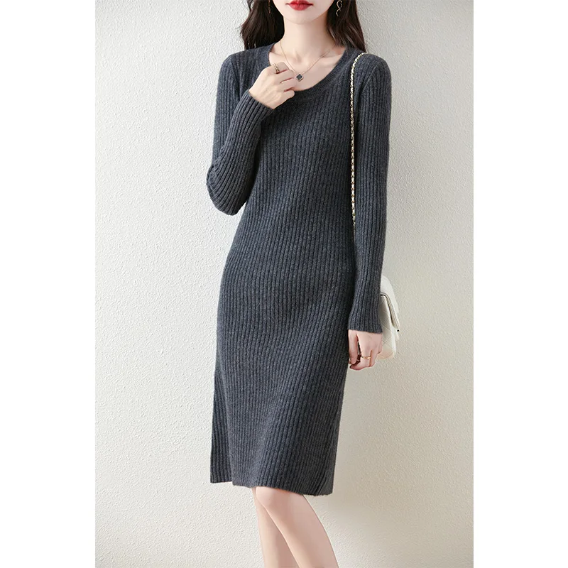 Вязаные женские платья из 100% шерсти осень/зима 2023 новое модное теплое платье