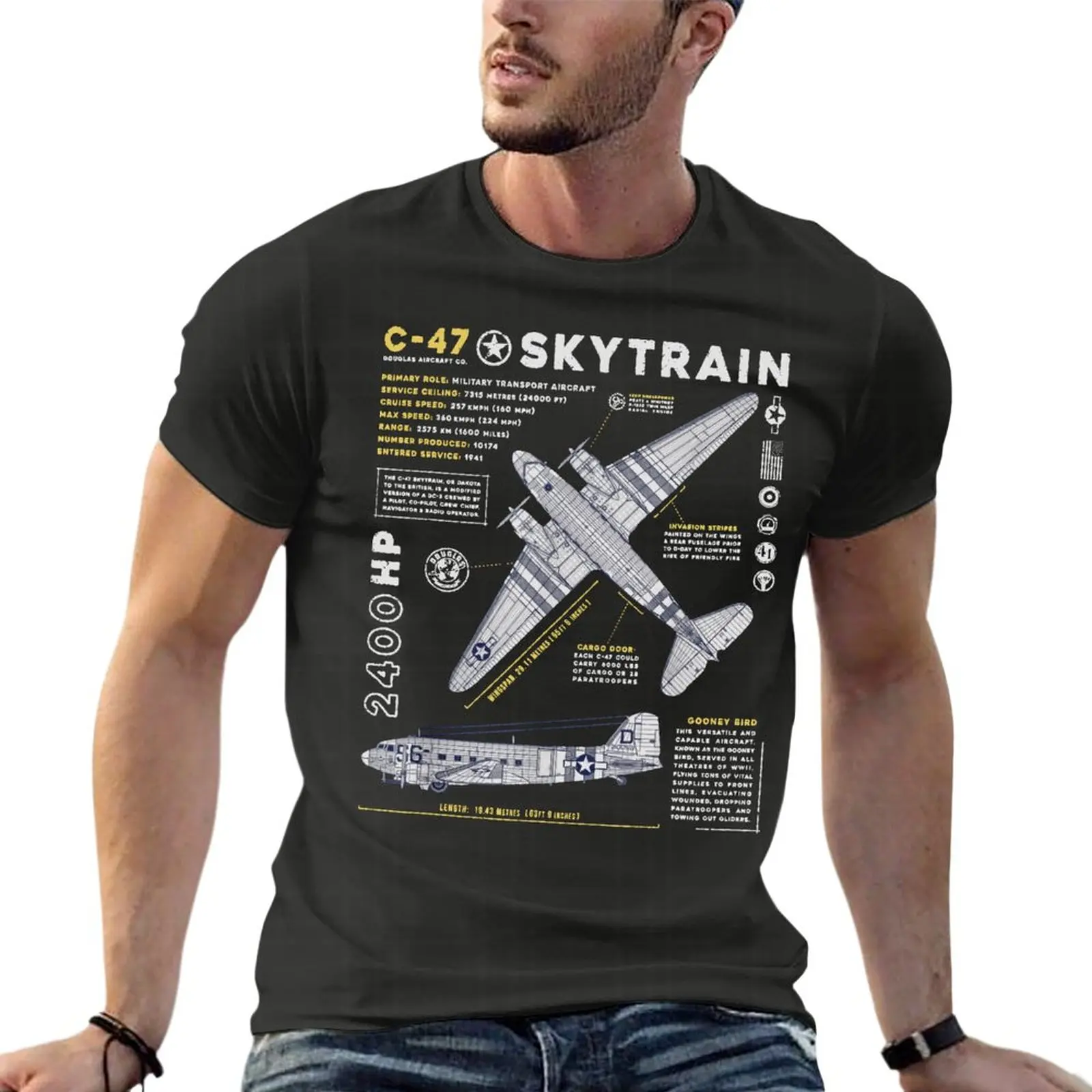 

C-47 Skytrain C47 Douglas Dakota Ww2 Transport Aircraft Oversized T-Shirts For Mens Clothes Short Sleeve Streetwear Top Tee