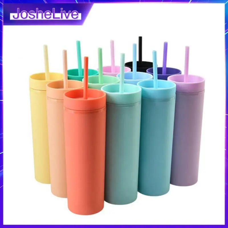 

16oz Double-layer Plastic Frosted Water Cup 450ml Colorful Matte Water Bottle With Straw And Lid Coffee Cup Mug Tumbler Gifts