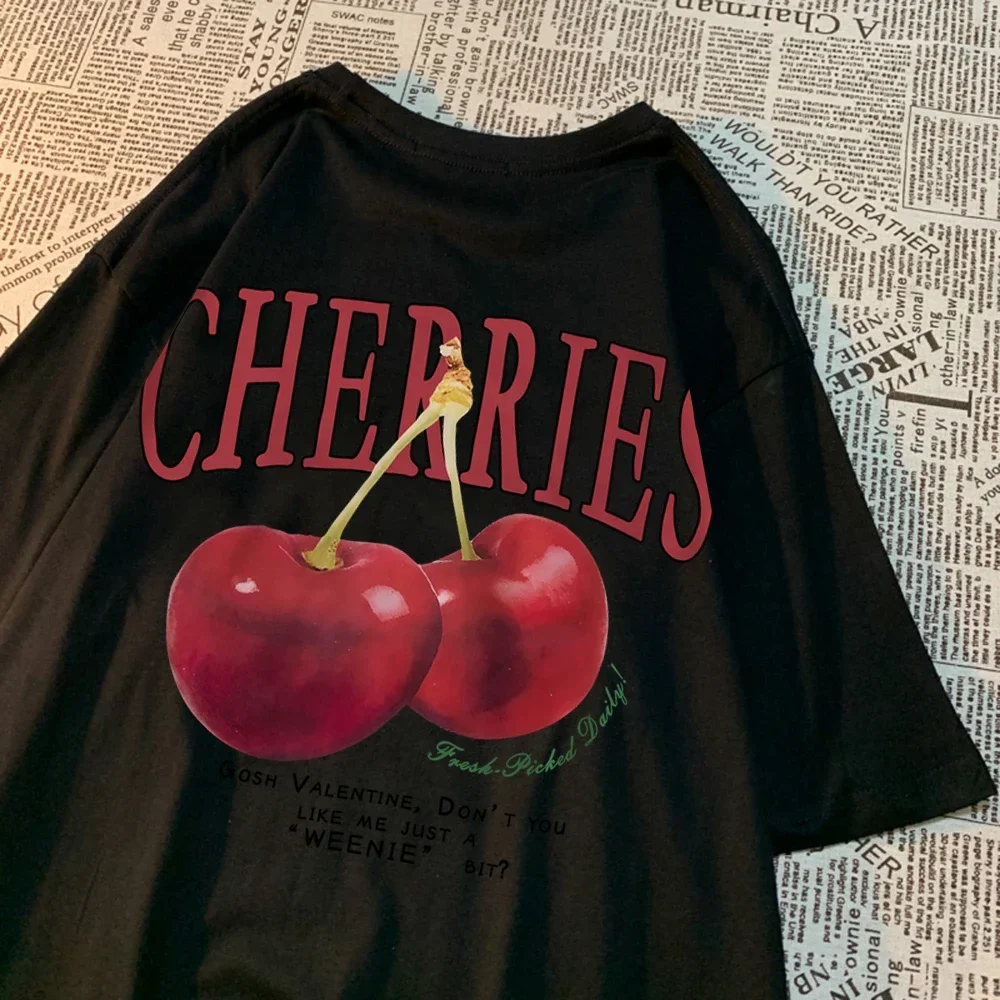 Женские Летние Хлопковые Повседневные Футболки С Принтом Вишни Топы На День