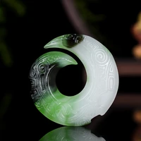 natural color jade rune pendant necklace fashion jewelry jadeite double sided hollow carved charm amulet gifts for women men