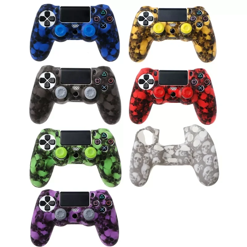 

New Skull Silicone Gamepad Cover Case + 2 Joystick For PS4 Pro Slim Controller