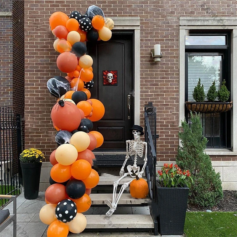 

Matte Coral Orange Ballons Garland Arch Set Halloween Party Decoration Simulation Spider's Web For All Saints' Day Horror Decor