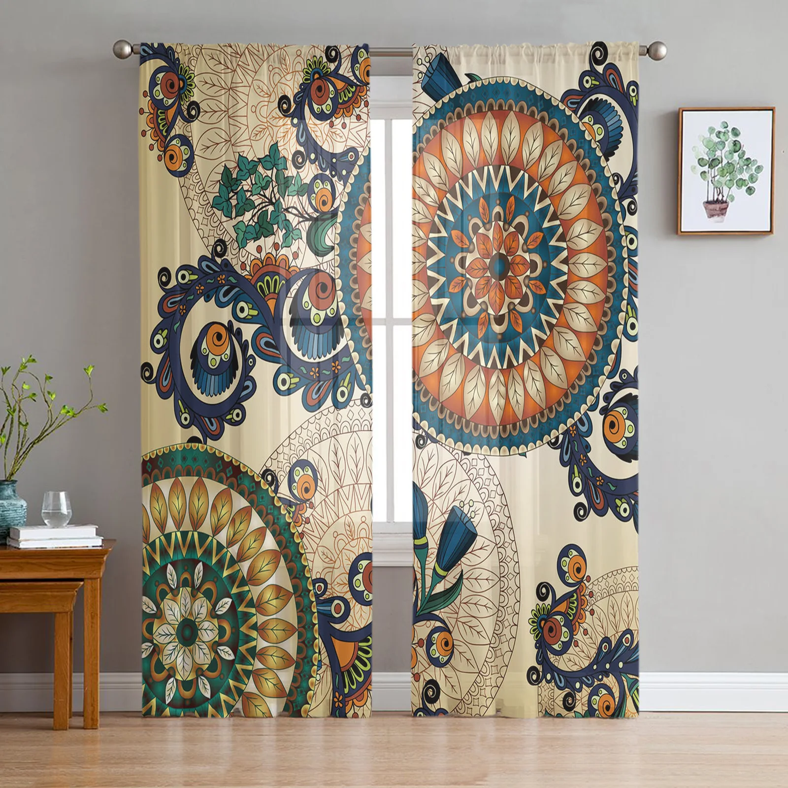 

Geometric Circular Flowers Leaves Chiffon Sheer Curtains for Living Room Bedroom Decoration Window Voiles Morning Tulle Curtain