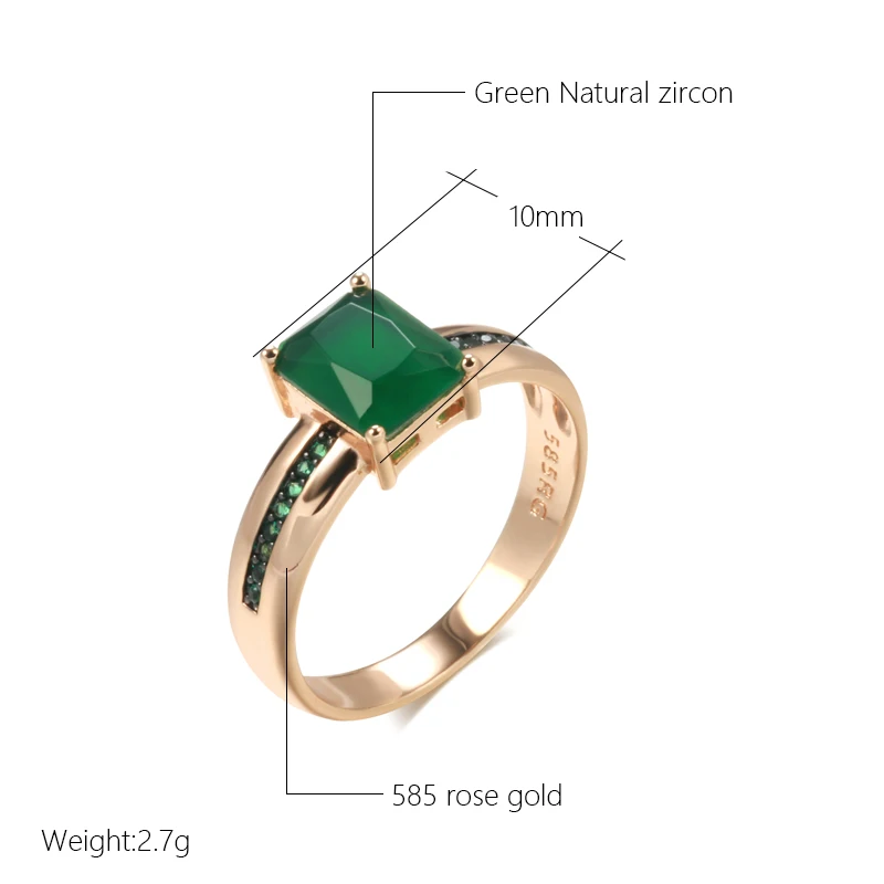 SYOUJYO Square Dark Green Opal Natural Zircon Rings For Women Vintage 585 Rose Gold Color Fine Jewelry Black Plating Luxury Ring images - 6