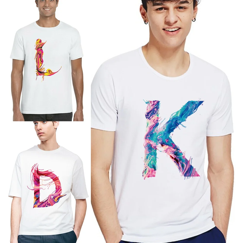 

Summer Tees Paint English Letter Print Short Sleeve T-Shirt Harajuku Hip Hop Round Neck Pullover Casual Commuter T Shirt for Men
