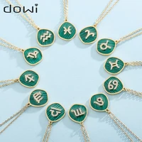 dowi zodiac necklace for women stainless steel double sided 12 constellation zircon pendant chain birthday jewelry gifts