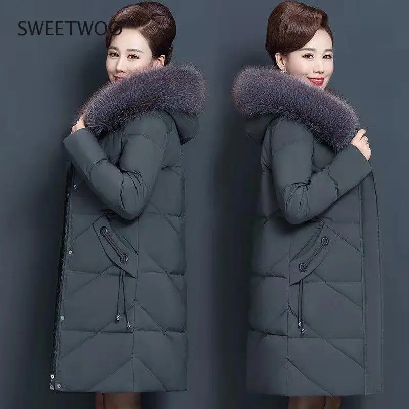 2020 New Winter Women's Jacket Long Coat Fur Collar Hooded Parka Overcoat Thick Warm Cotton Padded Jacket Outwear  Tide