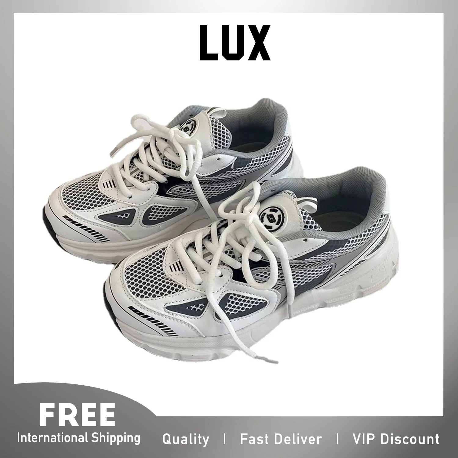 

LUX Vintage Style Running Shoes for Men Chic Design White Leather Breathable Shoe Men Designer Shoes Chunky Sneakers